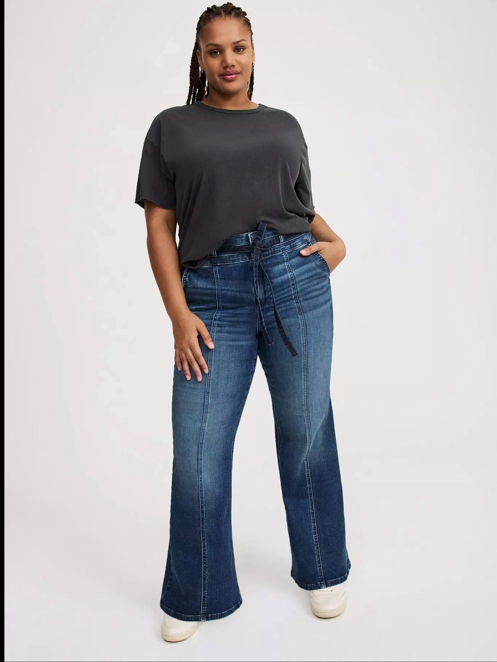 Torrid High-Rise Flare Tie-Belt Jeans Size 18S Medium Wash